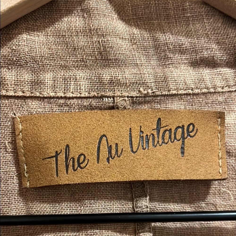 Nu Vintage Linen Brown Blazer with Graphic Design, sequin patches - Picture 2 of 5